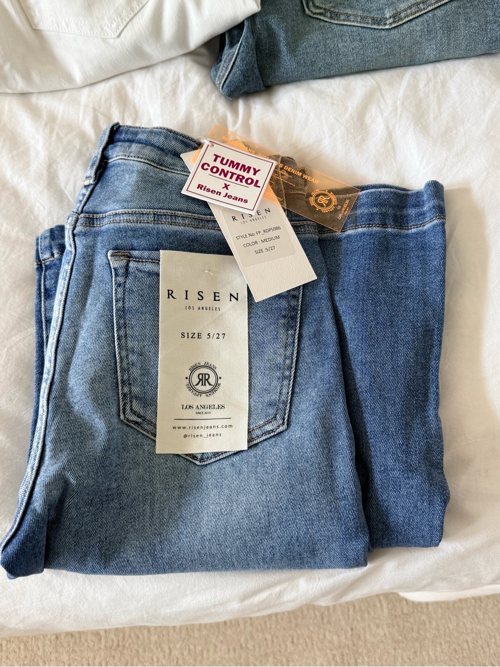 Risen High-Rise Wide Leg Boot Cut Jeans in Medium Blue 5/27 - Picture 3 of 4
